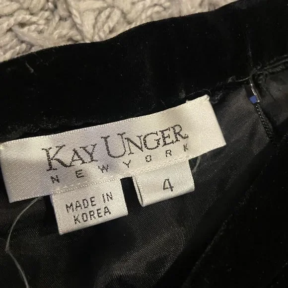 Kay Unger Formal Black Silk Blend Velvet Maxi Skirt High Back Slit Size 4